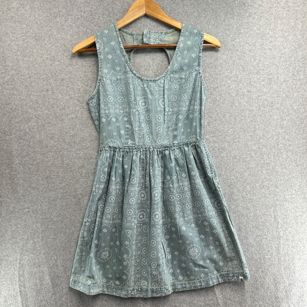 Billabong Tank Dress‎ Blue White Printed Open Back Sleeveless Summer Size Small
